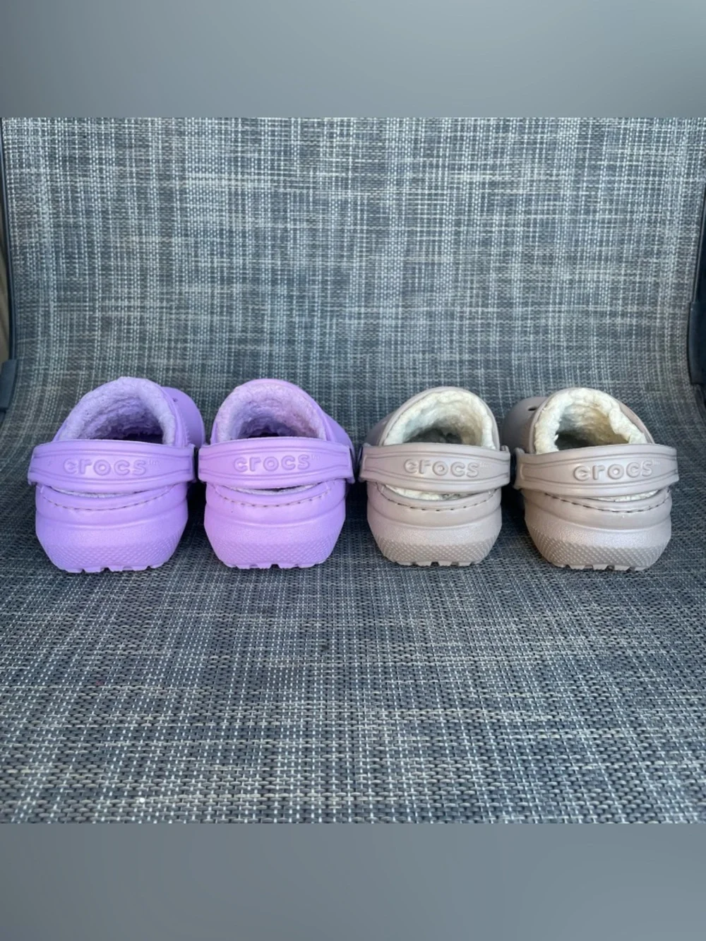 CROCS Kids Fuzzy-Lined Classic Clogs Bundle Lavender / Taupe Infant size 4